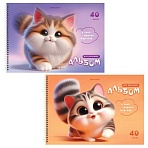 Альбомы для рисования ДЭК, А4, 40 л., КОМПЛЕКТ 2 шт., гребень, Soft-touch, BRAUBERG, 200×290 мм, «Мурчики»