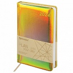 Ежедневник датированный 2024 А5 138×213 мм, BRAUBERG «Holiday», под кожу, «зеркальный», золотой