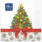 Салфетки бумажные 20 шт., 33×33 см, «Праздничная ель», 3-слойные, PERO «Prestige»