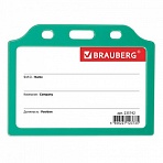 Бейдж BRAUBERG, 55x85 мм, горизонтальный, жесткокаркасный, без держателя, зеленый