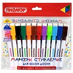 Маркеры стираемые 2 мм на магните со стирателем для белой доски НАБОР 12 ЦВЕТОВ, ПИФАГОР