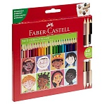 Карандаши цветные Faber-Castell, 24цв., «Дети мира» заточ. +3цв., картон, европодвес. 
