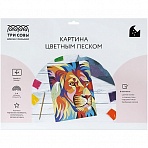 Картина цветным песком ТРИ СОВЫ «Яркий лев», картонный пакет с европодвесом