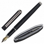 Ручка подарочная перьевая BRAUBERG «Larghetto», СИНЯЯ, корпус черный с хромированными деталями, линия письма 0.25 мм