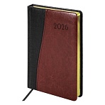 Ежедневник датированный 2026, А5, 138×213 мм, BRAUBERG «Cayman», под кожу, черный/коричневый