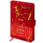 Ежедневник датированный 2026 А5 138×213 мм, BRAUBERG «Goldy», под кожу, цветной срез, красный