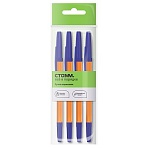 Ручка шариковая СТАММ «Оптима» 4шт., синие, 1.0мм, оранжевый корпус, пакет с европодвесом