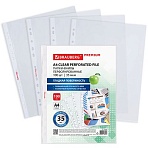 Папки-файлы перфорированные А4 BRAUBERG «PREMIUM», КОМПЛЕКТ 100 шт., гладкие, 35 мкм