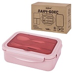 Ланч-бокс контейнер, 2 секции, 3+1 отделения, 1.4 л, ложка, вилка, 7×21х14 см, розовый, JOYLUX