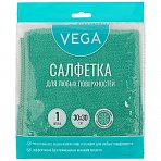 Салфетка для уборки Vega, микрофибра, 30×30см, 1шт., европодвес