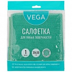 Салфетка для уборки Vega, микрофибра, 30×30см, 1шт., европодвес