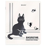Тетрадь предметная КОТ-НЕПОСЕДА 48 л., пластиковая обложка, БИОЛОГИЯ, клетка, подсказ, BRAUBERG