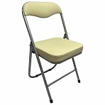 Стул складной для дома и офиса РС04К комфортсеребристый каркаскожзам бежевый