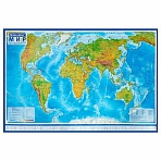 Карта мира физическая 157×107 см, 1:21.5М, с ламинацией, интерактивная, в тубусе, BRAUBERG