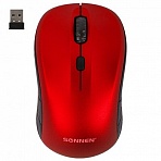 Мышь беспроводная SONNEN V-111, USB, 800/1200/1600 dpi, 4 кнопки, оптическая, красная