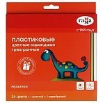 Карандаши цветные пластиковые Гамма «Мультики», 24цв. +1 золотой +1 серебряный, трехгранные, заточен, европодвес