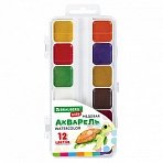 Краски акварельные BRAUBERG «KIDS», медовые, 12 цветов, квадратные кюветы, пластиковый пенал