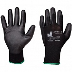 Перчатки рабочие JetaSafety нейлоновые с полиуретаном черные (размер 8, М, 12 пар в упаковке)