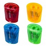Точилка BRAUBERG «Cell Dual», 2 отверстия, с контейнером, пластиковая, ассорти
