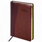 Ежедневник датированный 2024 А5 138×213 мм BRAUBERG «Cayman», под кожу, коричневый