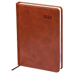 Ежедневник датированный 2024г. с вырубкой, A5, 176л., кожзам, OfficeSpace «Vesper Index», коричневый