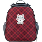 Ранец Комус Класс Basic Котик, клетка красный, 2 отд, эргоном спинка