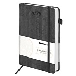 Ежедневник датированный 2026 А5 138×213 мм, BRAUBERG «Wood», под кожу, держатель для ручки, серый