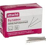 Булавки унив. ник. Attache, 24 мм, 500 штук, в картонной коробке