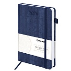 Ежедневник датированный 2026 А5 138×213 мм, BRAUBERG «Wood», под кожу, держатель для ручки, синий