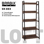 Стеллаж на металлокаркасе BRABIX «LOFT SH-003»600×350х1500 мм5 полокцвет морёный дуб641234