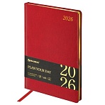 Ежедневник датированный 2026 БОЛЬШОЙ ФОРМАТ 210×297 мм, А4, BRAUBERG «Iguana», под кожу, красный