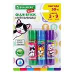 Клей-карандаш «Anime» 9 г, ВЫГОДНАЯ УПАКОВКА, BRAUBERG KIDS, 3 штуки на блистере