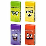Ластик BRAUBERG CUTE MONSTERS, 50×24х10 мм, прямоугольный, цвета ластика ассорти, эко-пвх, картонный держатель