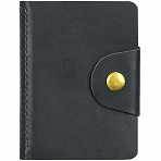 Визитница карманная OfficeSpace на кнопке, 10×7см, 18 карманов, натуральная кожа, черный