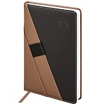 Ежедневник датированный 2026, А5, 138×213 мм, BRAUBERG «Swirl», под кожу, держатель для ручки, коричневый