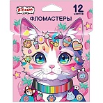 Фломастеры Комус Класс Kitty stickers 12цв. вентилир, смыв, картон. упак