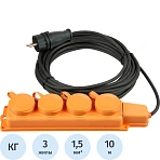 Удлинитель бублик КГ 3×1.5кв. мм. 10м 10А 4 гнезда с/з, с/загл., IP44.10А-16А