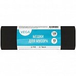 Мешки для мусора 120л Vega ПНД, 70×110см, 15мкм, 10шт., прочные, черные, в рулоне