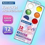 Краски акварельные BRAUBERG 12 цветов «Аниме», медовые, круглые кюветы
