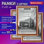 Рамка 21×30 см небьющаяся, КОМПЛЕКТ 3 шт., багет 20 мм дерево, BRAUBERG «Business», цвет светлое дерево