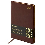 Ежедневник датированный 2026 БОЛЬШОЙ ФОРМАТ 210×297 мм, А4, BRAUBERG «Iguana», под кожу, коричневый