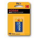 Батарейка алкалиновая 1 шт. KODAK Max Super Alkaline, Крона 9V (6LR61, 6LF22, 1604A), блистер
