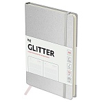 Ежедневник недатированный, А6, 136л., твердый переплет, диз. картон, BG «Glitter. White», белый, на резинке, карман