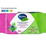 Салфетки влажные AURA TROPIC COCKTAIL c антибак эффектом в ассорт 60шт/упак