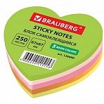 Блок самоклеящийся (стикер), фигурный, BRAUBERG, НЕОНОВЫЙ, в форме сердца, 67×67 мм, 250 листов, 5 цветов