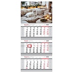 Календарь квартальный 3 бл. на 3 гр., 295×660 мм BG «Кот», с бегунком, 2026г.