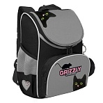 Ранец GRIZZLY анатомическая спинка, с мешком для обуви, для девочек, «BLACKY», серый, 33×25х13 см