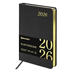 Ежедневник датированный 2026 А5 138×213 мм, BRAUBERG «Iguana», под кожу, черный