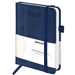 Ежедневник датированный 2026 МАЛЫЙ ФОРМАТ 100×150 мм, А6, BRAUBERG «Wood», под кожу, синий