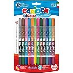 Фломастеры двусторонние Carioca «Bi-Color», 24цв., 12шт., двуцветные, смываемые, блистер, европодвес